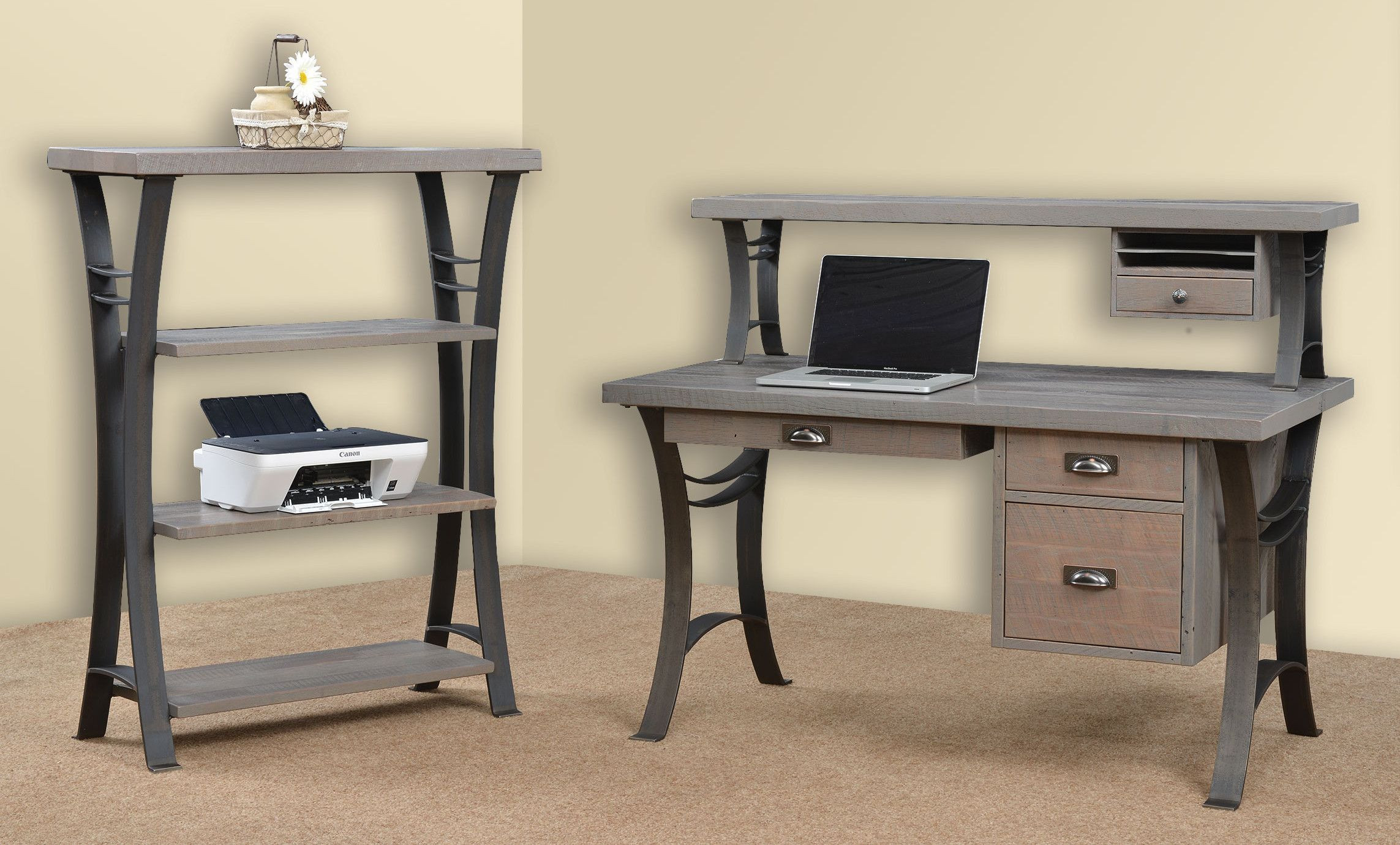 Solid Wood Writing Desks with Metal Base