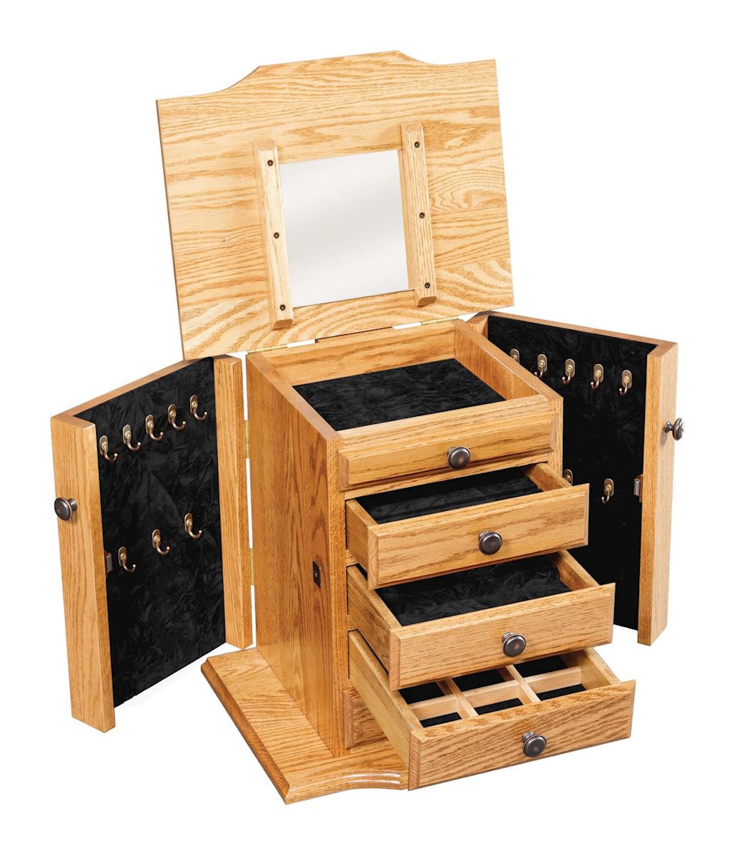Brown Maple Dresser Top Jewelry Armoire