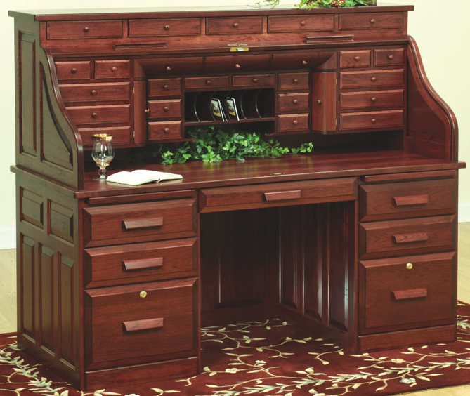  Roll Top Desk Solid Oak Wood - 54 Inch Deluxe Executive Rolltop  Desk Burnished Walnut Stain for Home Office Secretary Organizer Roll Hutch  Top Easy Assembly Quality Crafted Construction : Home