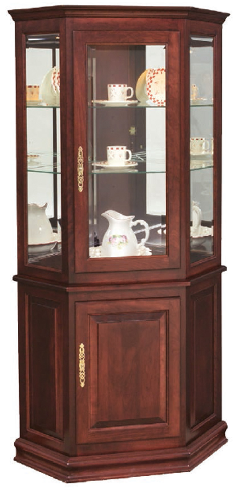 Amish Corner Curio Cabinet With Encosed Base