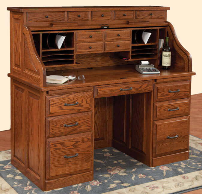 Amish Woodville Computer Desk with Drawer Pedestal and Optional Hutch