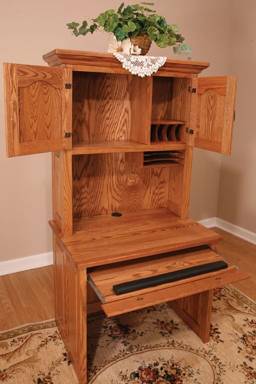 Computer Flat Top Desk with Hutch Cherry