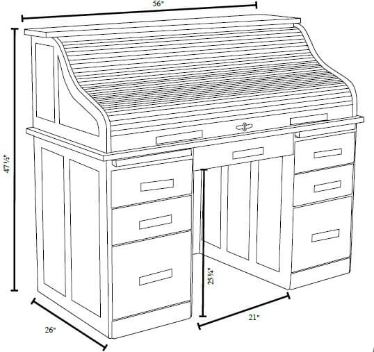 Space Saver Roll Top Desk Solid Wood